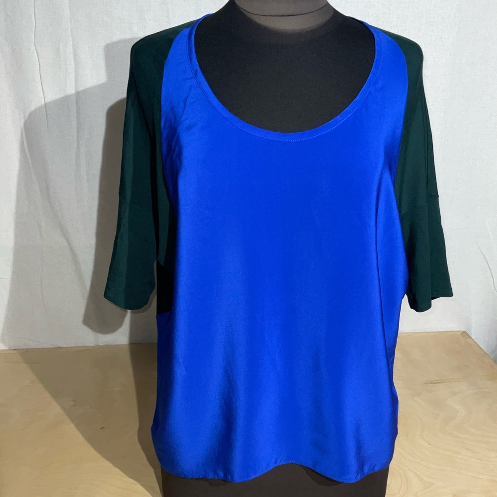 Mason Silk Blend Contrast Color Block Top Blouse